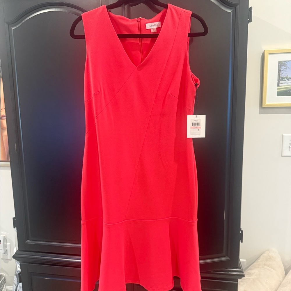 Calvin Klein Women's Peach (not red) High Low Dress - picture makes it look red